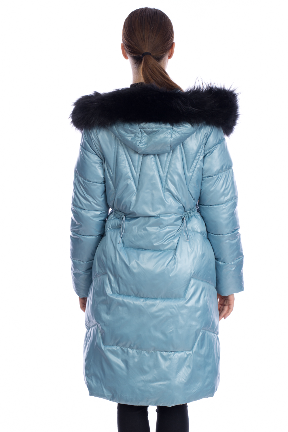 Дълго яке стягчета и висулки в талията качулка лисица д69106