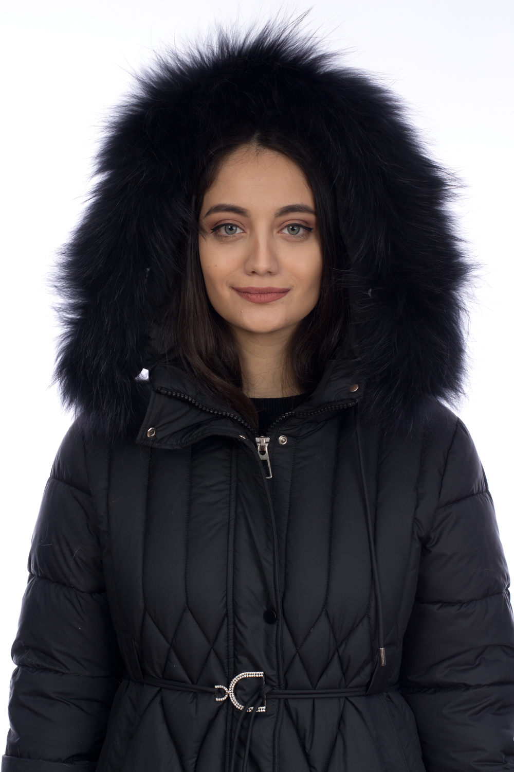 Дълго яке тънко коланче с висулка качулка лисица д69170