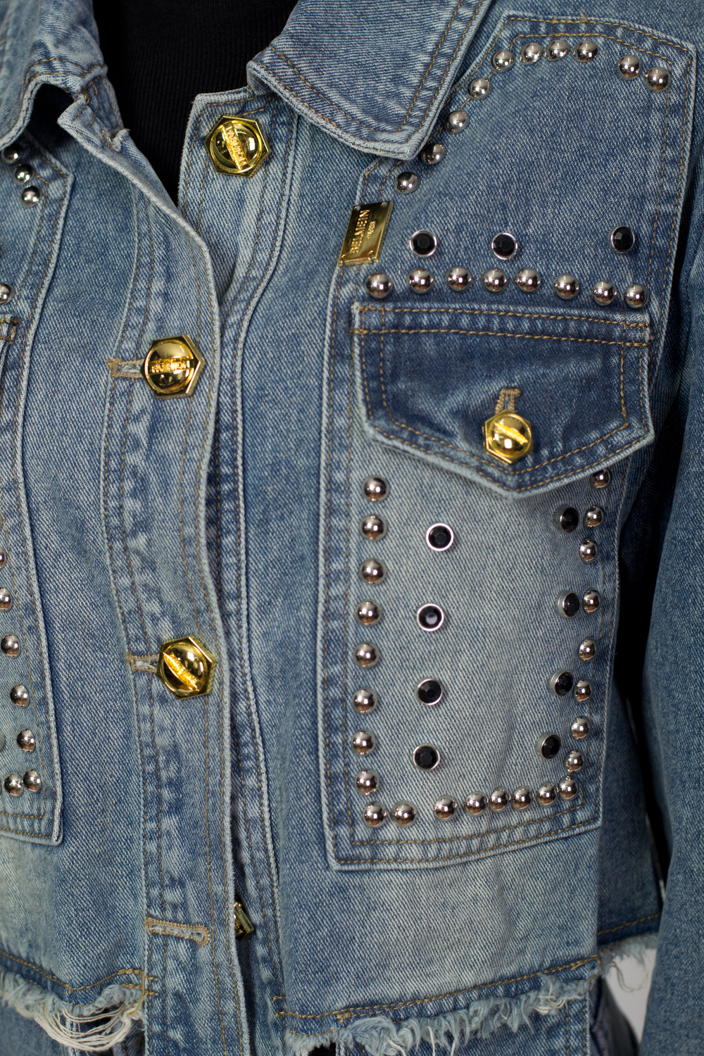 Дънково яке с декоративни капси и 2 джоба