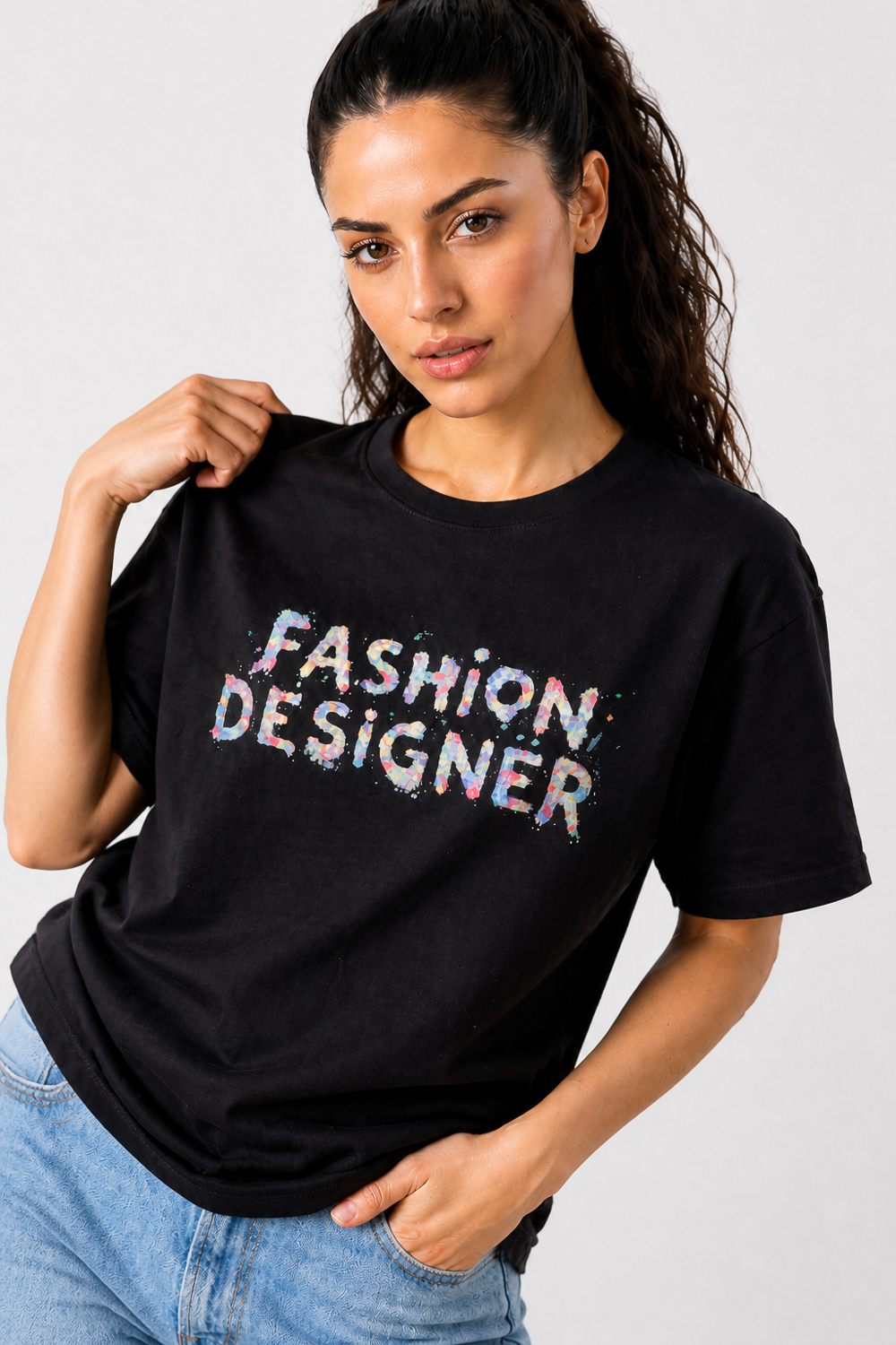 Дамска тениска с надпис fashion designer