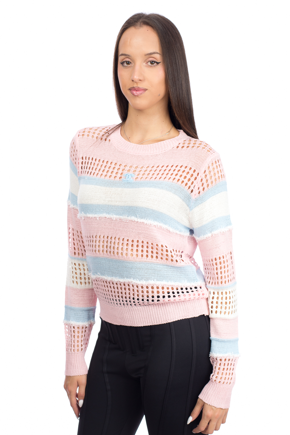 Пуловер на райе с дълъг ръкав 