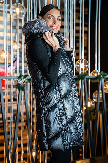 Дълга грейка ромбове и качулка сребърна лисица