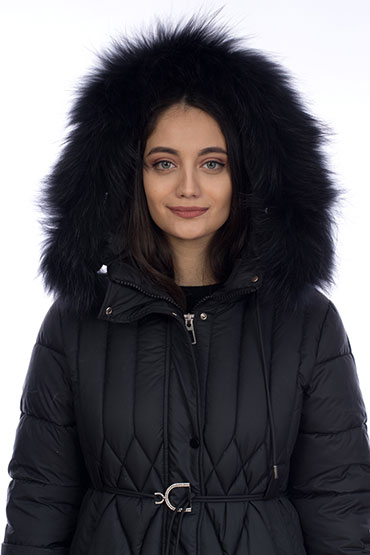 Дълго яке тънко коланче с висулка качулка лисица д69170