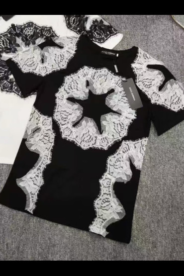 Блуза с къс ръкав декорация дантела