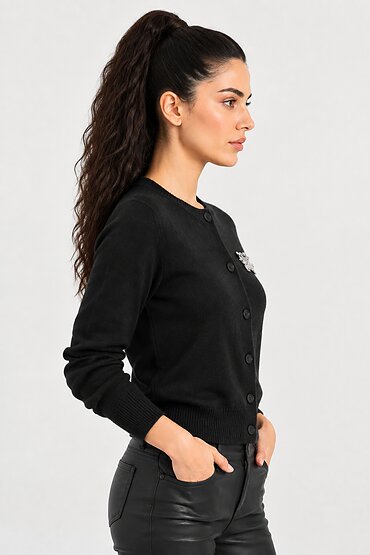 Жилетка с копчета и апликация, черен — D92204 — снимка 3