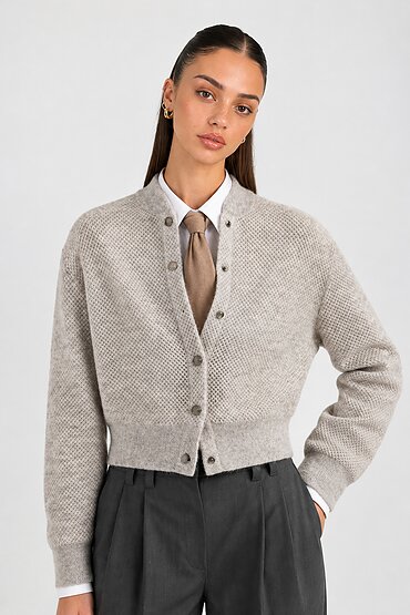 Къса жилетка с копчета, бежов — D92216